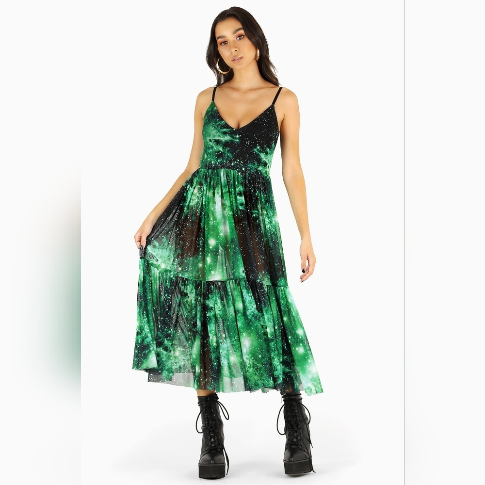 Blackmilk Green Galaxy Nebula Sheer Midaxi Dress Xl
